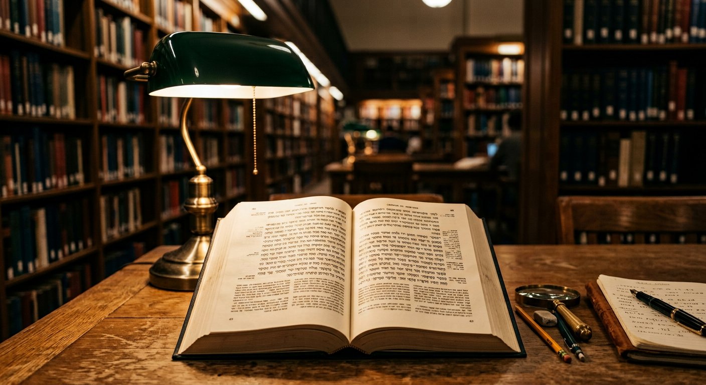 Biblia Hebraica Stuttgartensia ouverte sur un bureau d'universitaire