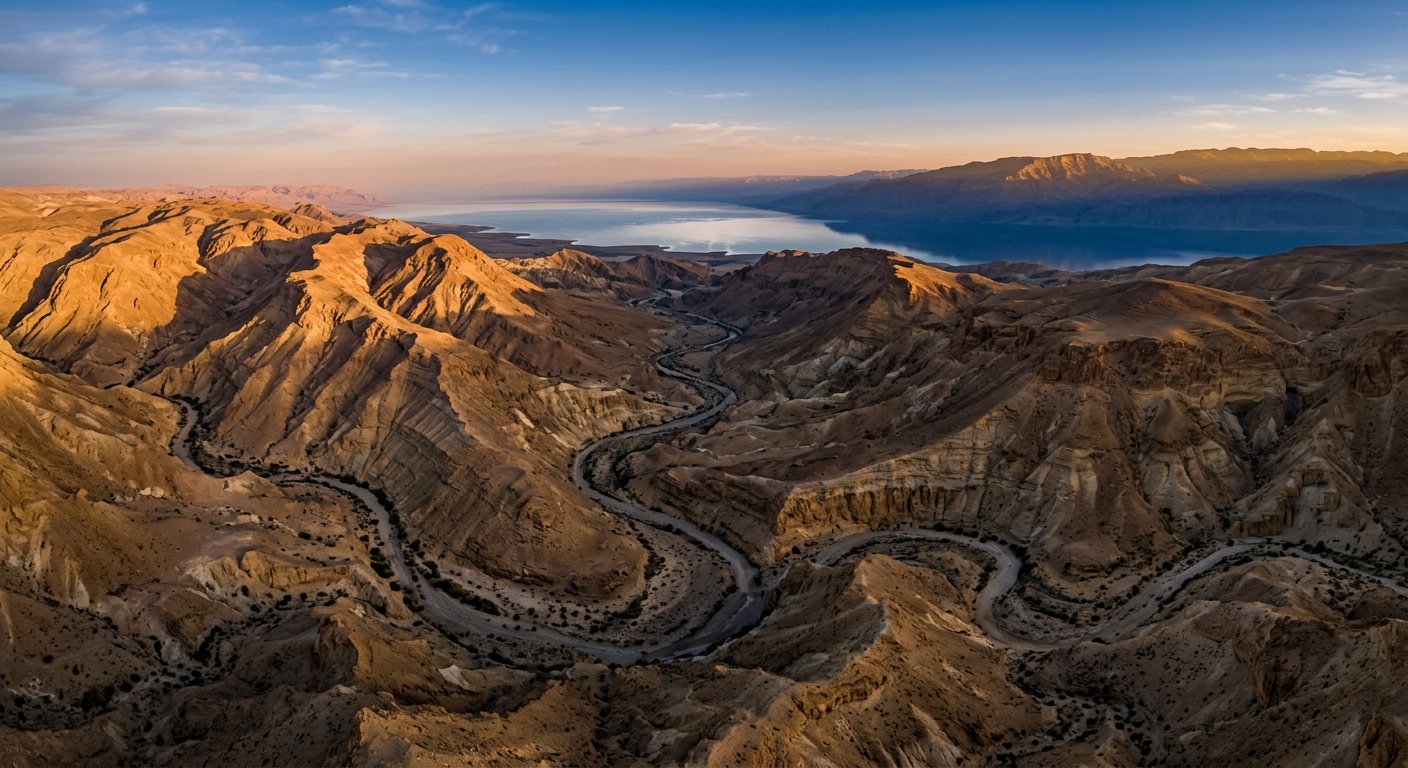 Désert de Judée au lever du jour vu du ciel