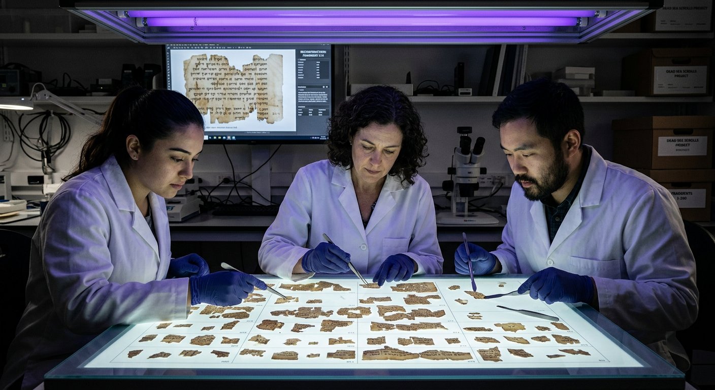 Assemblage de fragments sous lumière UV dans un laboratoire moderne