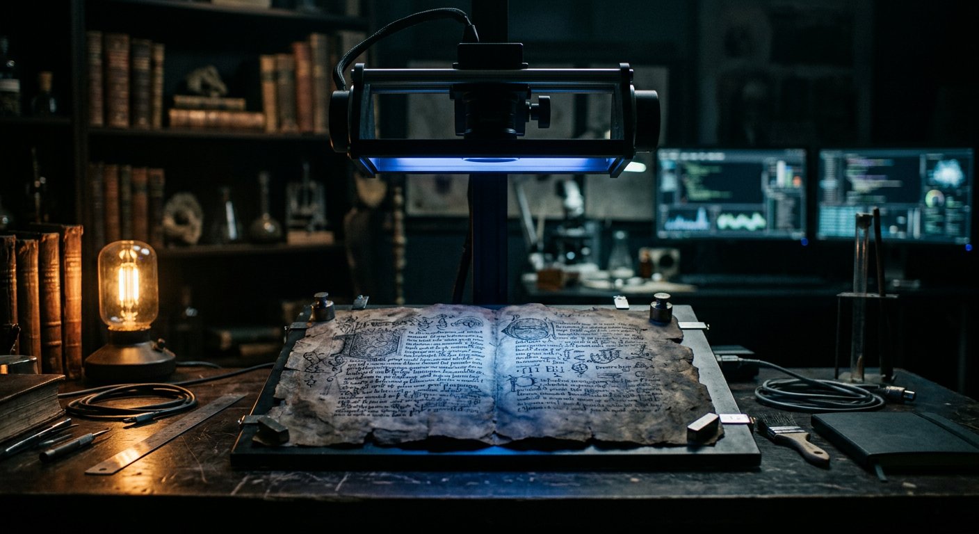 Manuscrit sous un appareil de numérisation