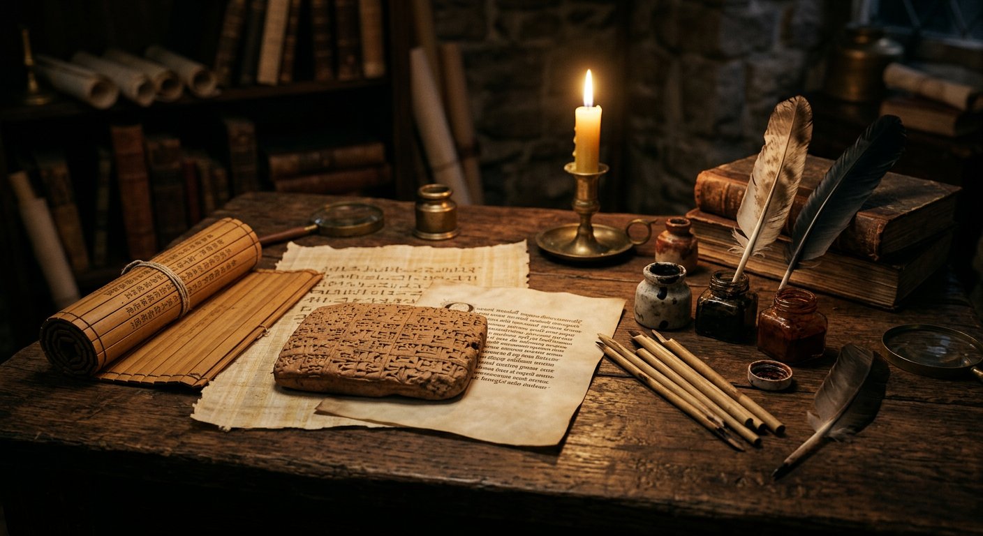 Écritures du monde sur une table de scribe