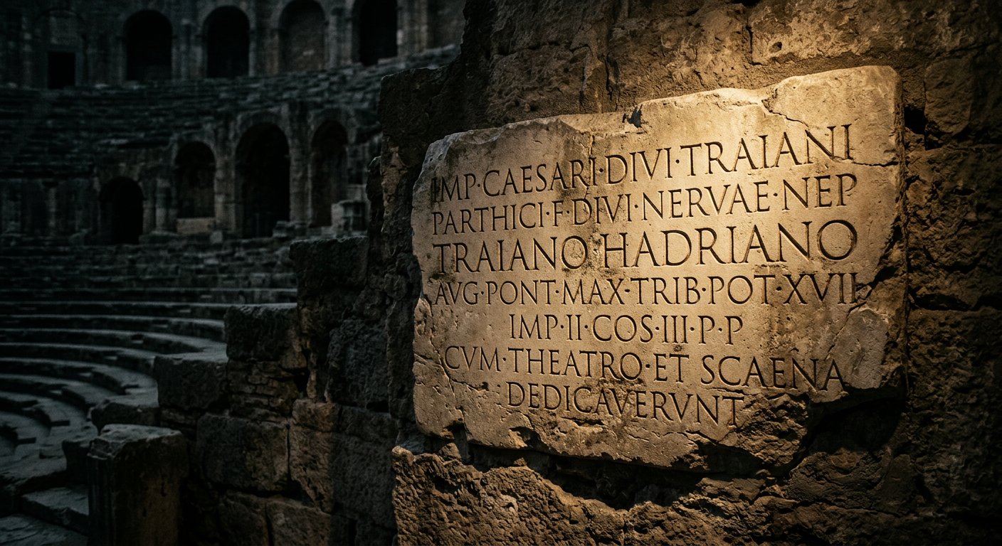 Inscription latine de Ponce Pilate gravée dans la pierre calcaire