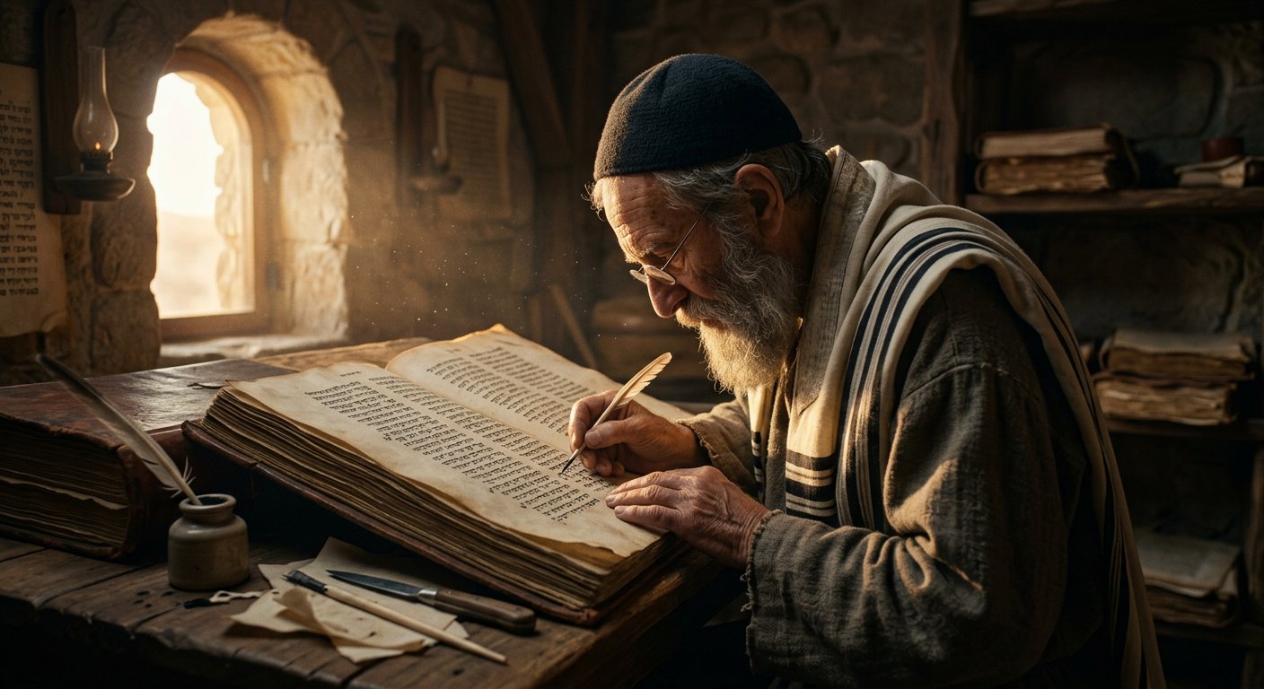 Massorète annotant un manuscrit hébreu