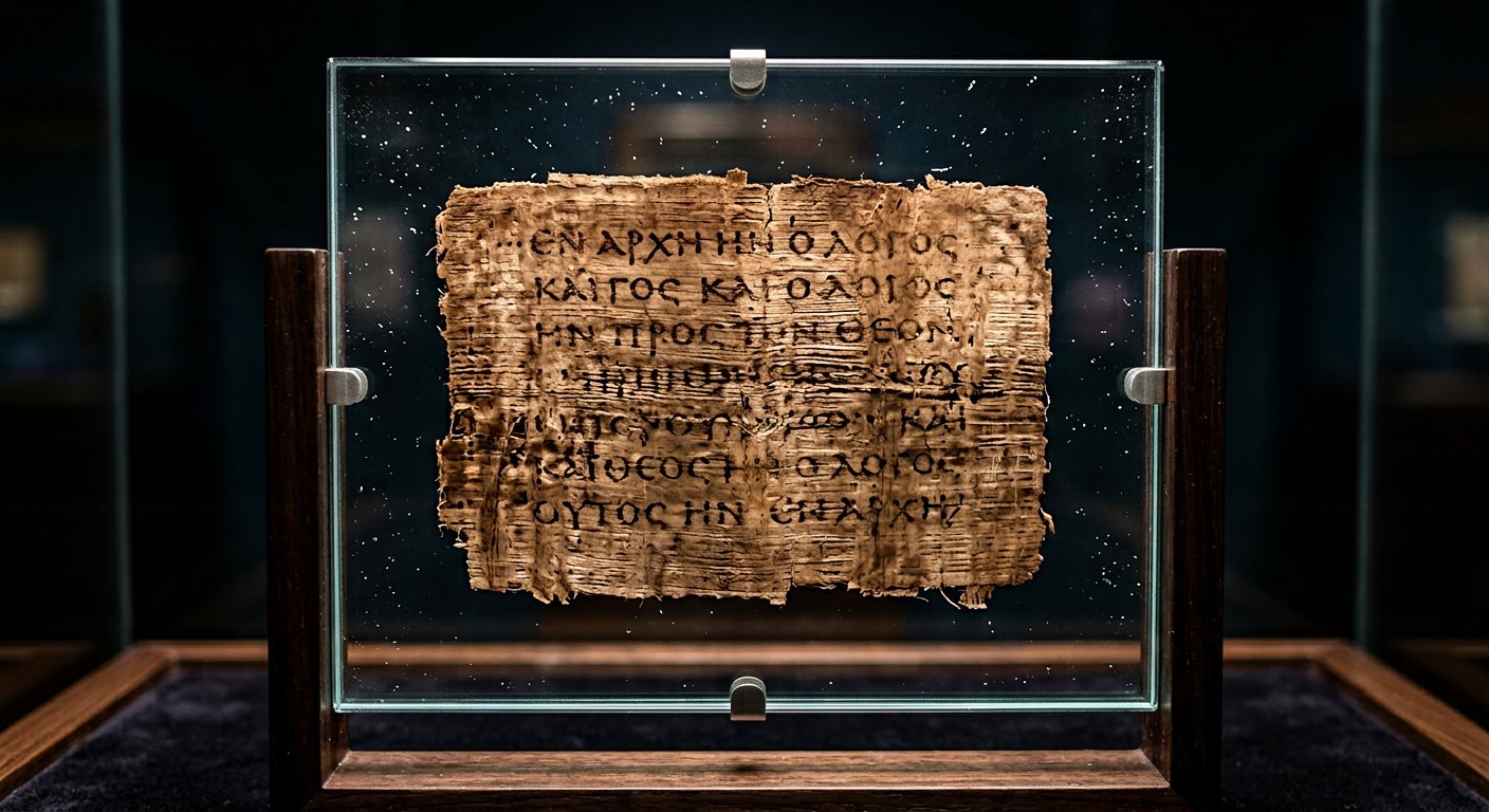 P52 : fragment de papyrus portant quelques lignes d'écriture grecque ancienne