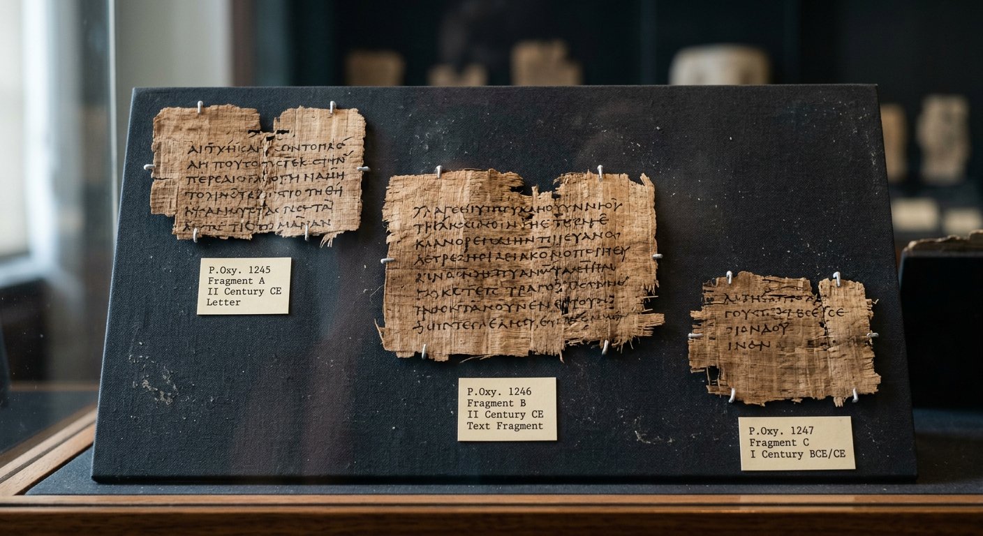 Fragments du Papyrus Magdalen portant des lettres grecques