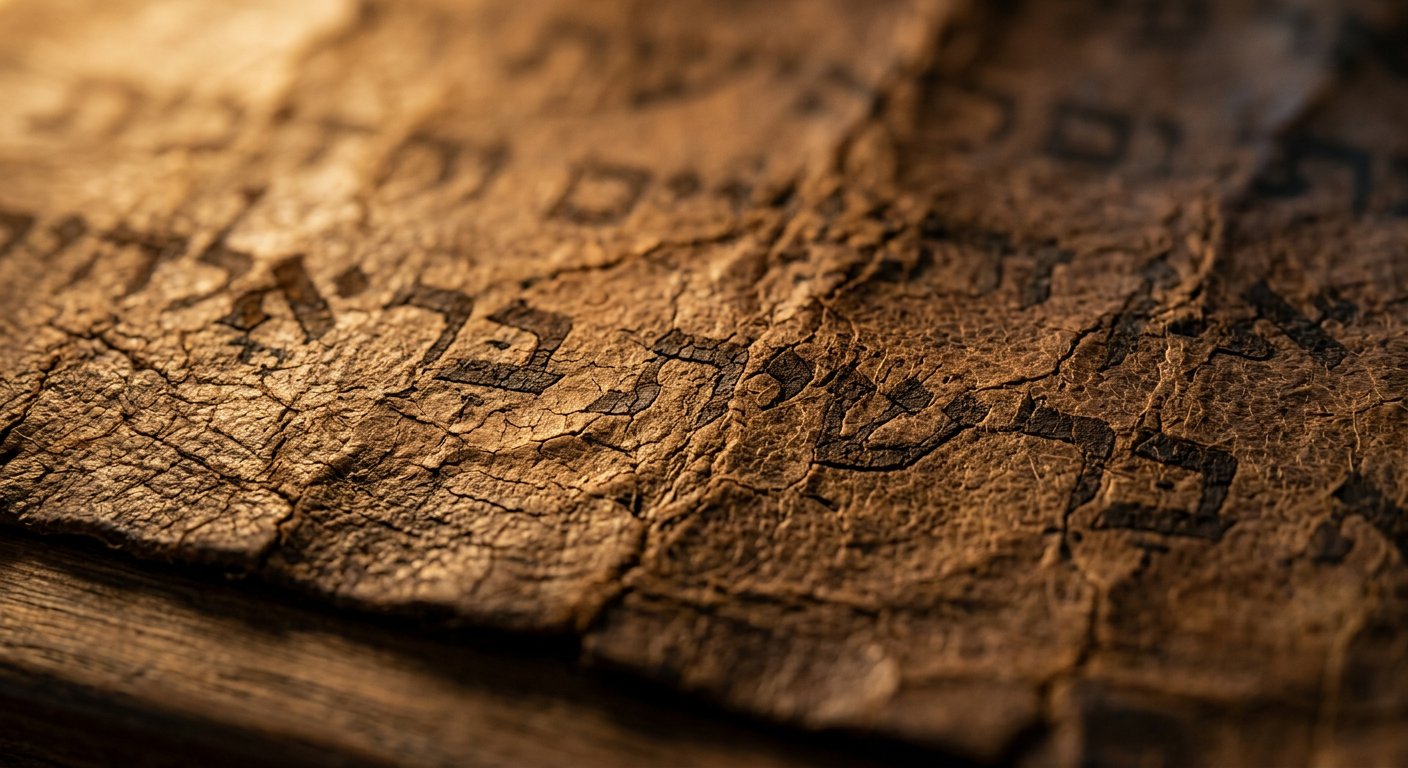 Macro d'écriture hébraïque ancienne sur cuir