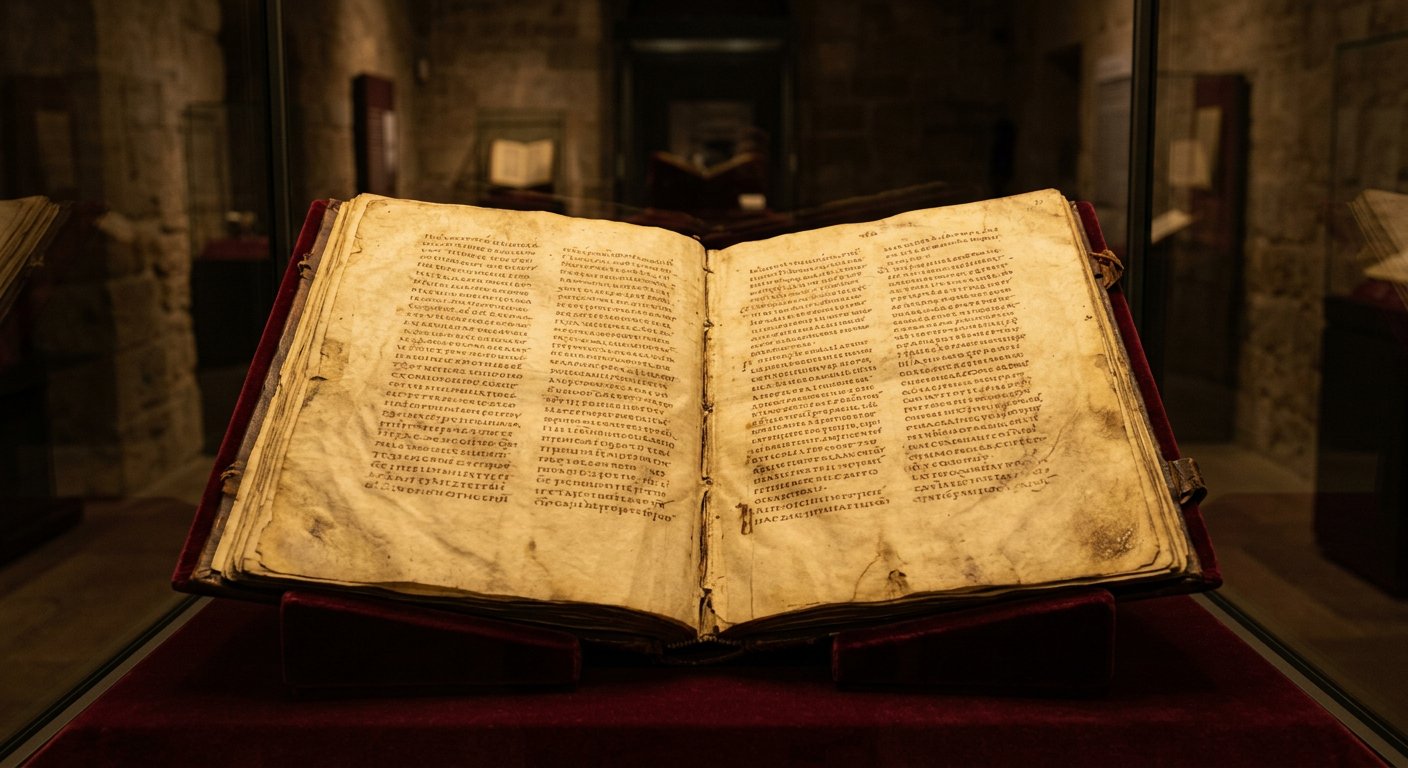 Codex grec ancien ouvert, du type du Codex Sinaïticus