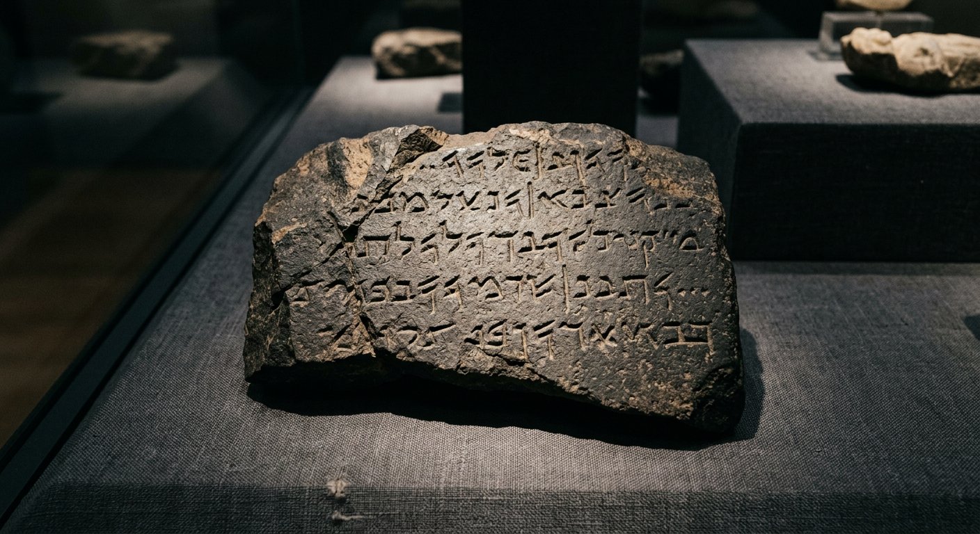 Fragment de stèle de Tel Dan en basalte, inscription araméenne