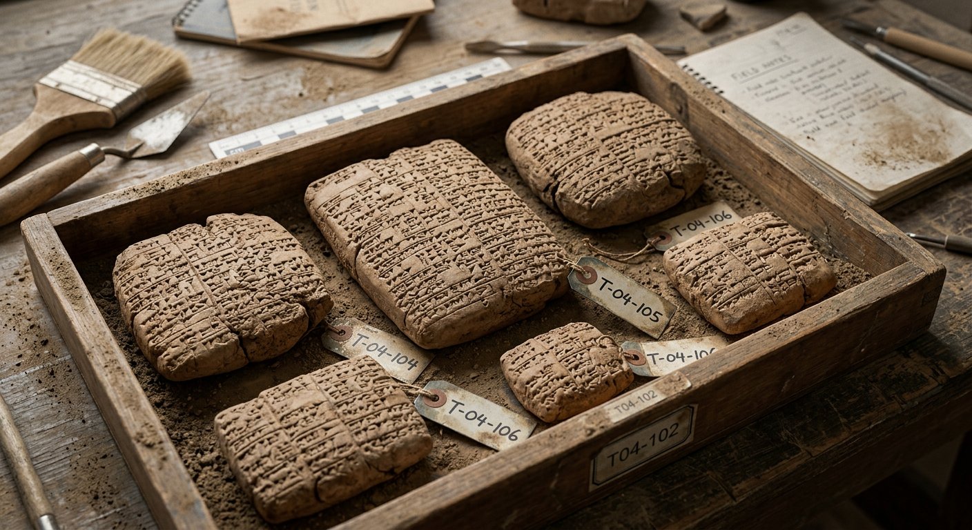 Tablettes d'argile couvertes d'écriture cunéiforme, mises au jour à Ebla