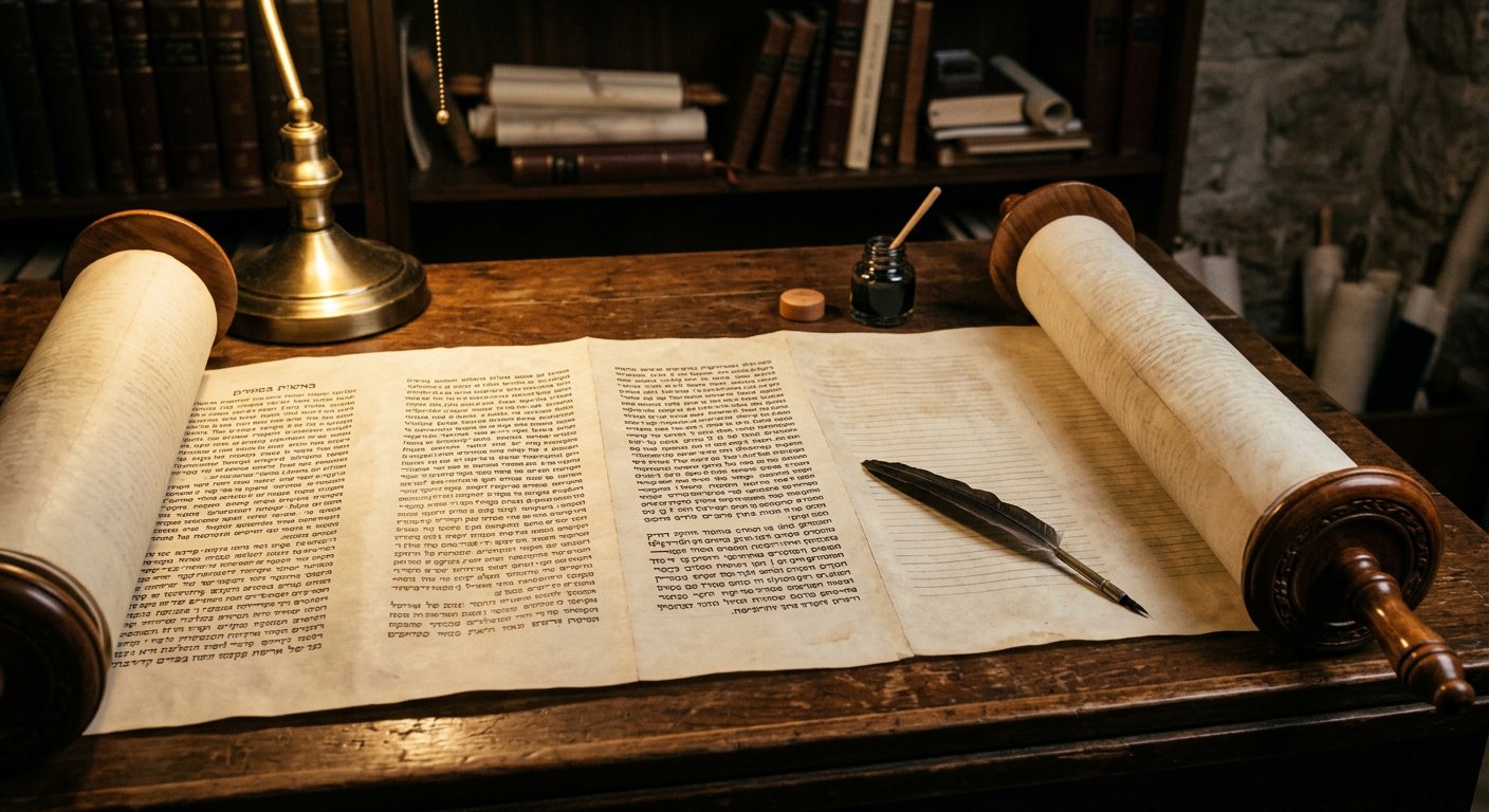 Rouleau de Torah, plume et encrier