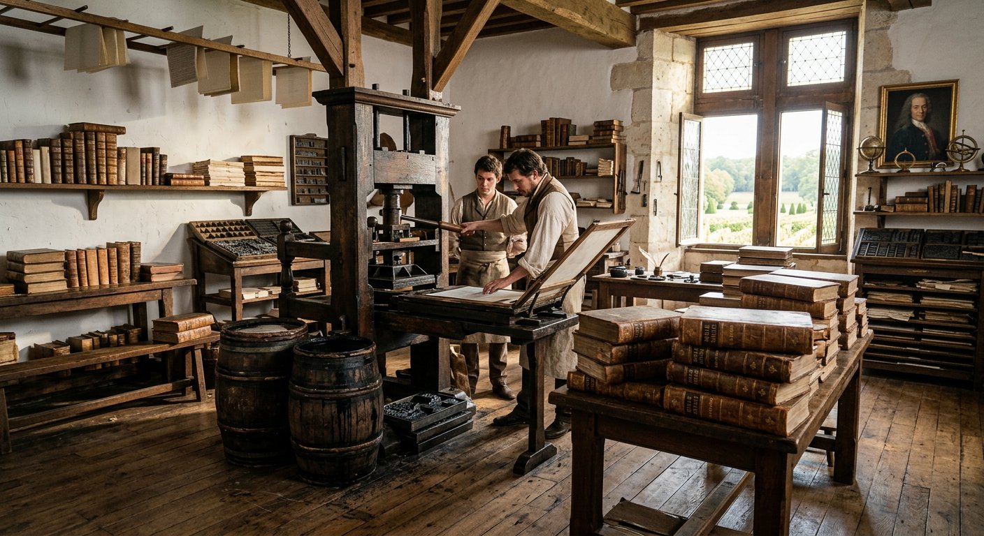 Atelier d'imprimerie du XVIIIe siècle, Bibles imprimées dans l'ancienne propriété d'un philosophe