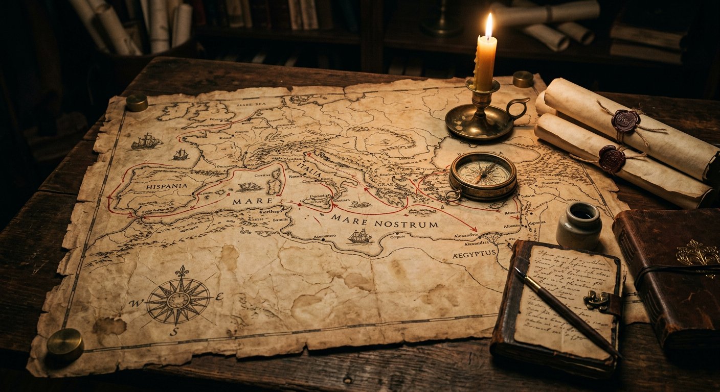 Carte ancienne de la Méditerranée avec les itinéraires des voyages de Paul